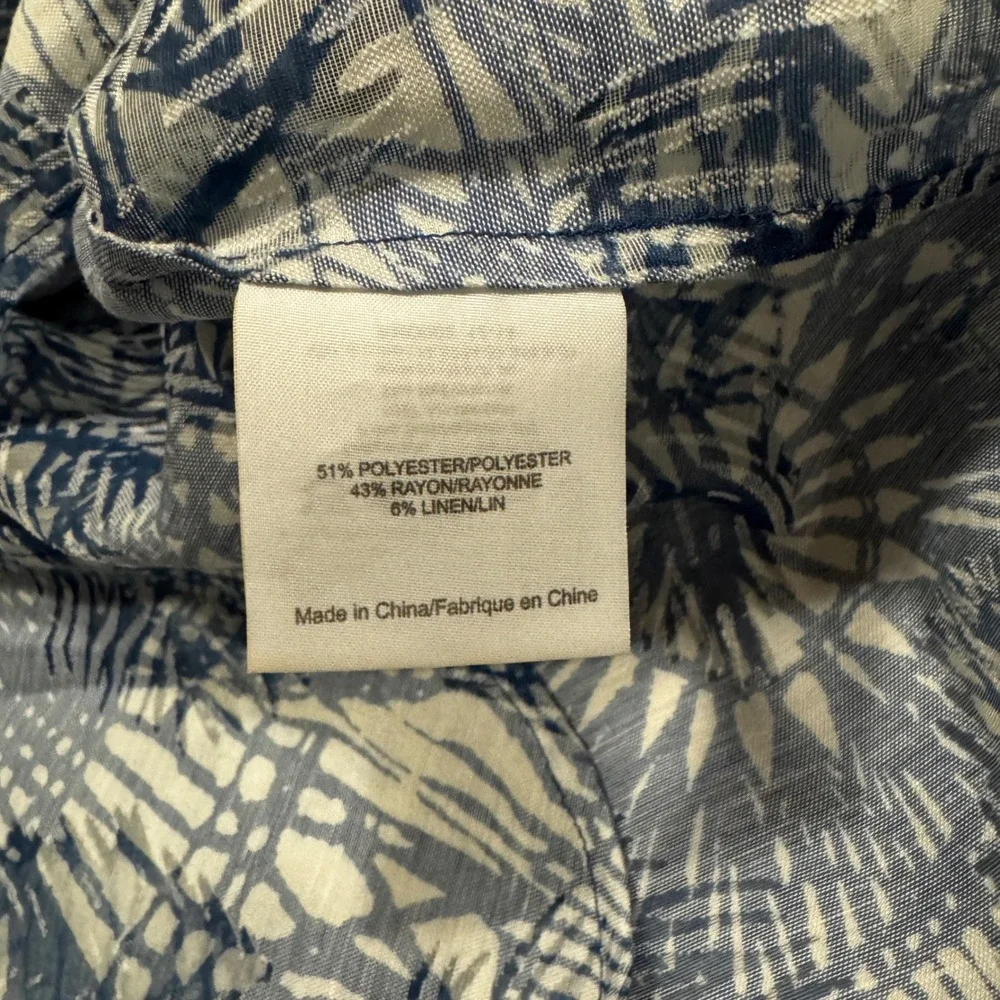 Tory Burch Blue White Abstract Botanical Print Long Sleeve Tunic Top Size 0